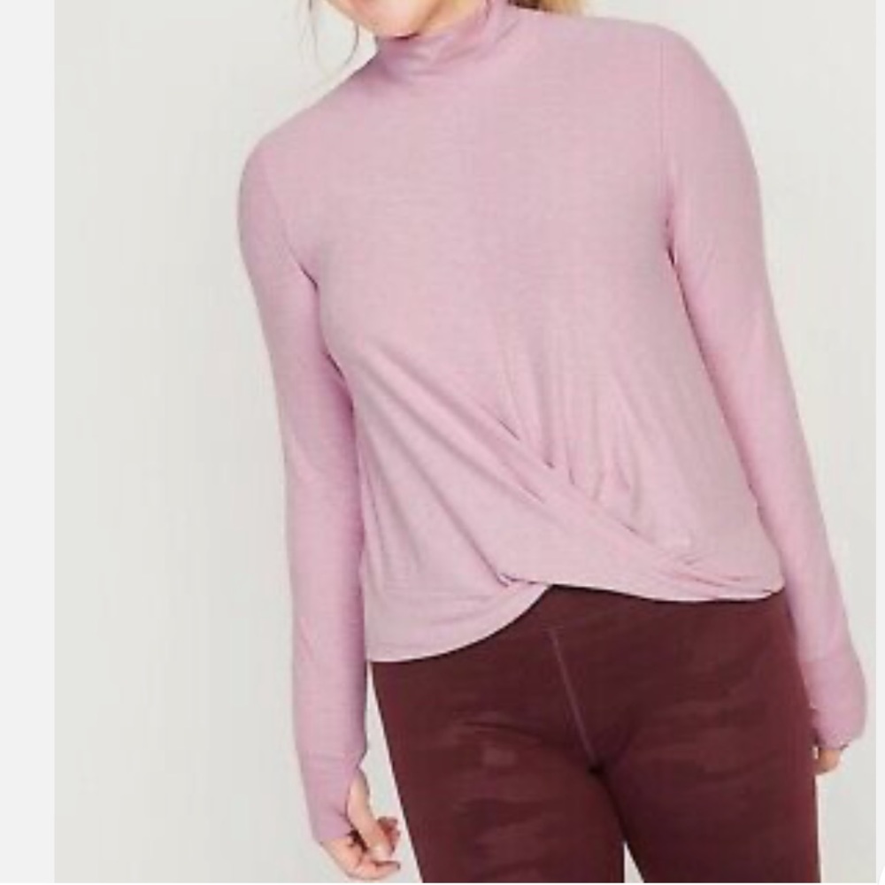 Old Navy Breathe on Mock Neck Twist Hem Long Sleeve Top